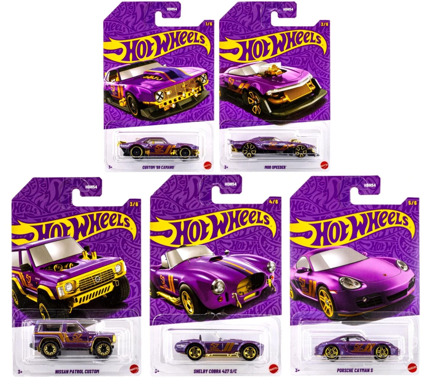 1:64 Hot Wheels 2025 Pearl & Chrome Pack 5 pcs. HDH54-979H Porsche, Nissan, Camaro