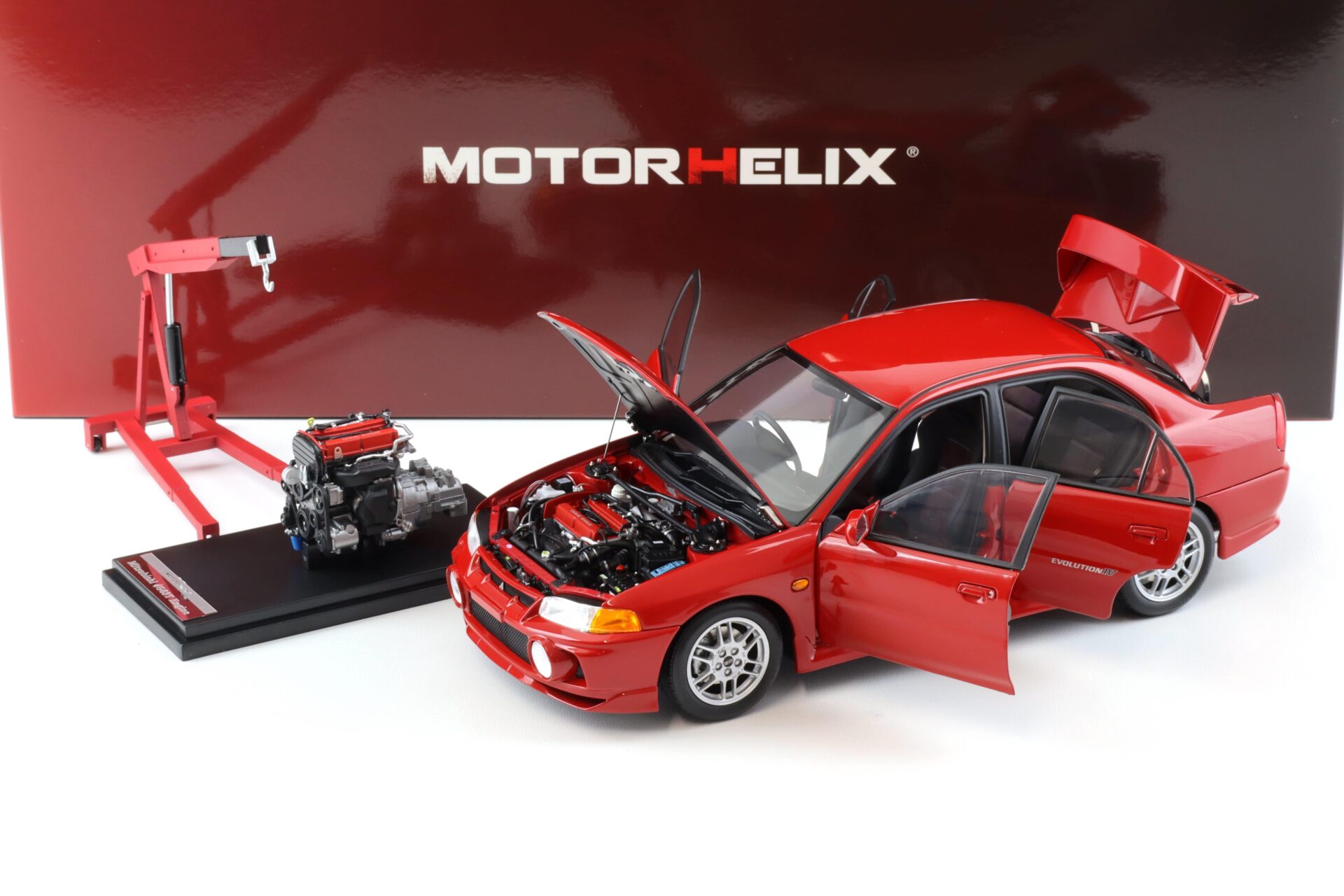1:18 Motorhelix Mitsubishi Lancer EVO 4 IV Palma red 1999 with engine M84004