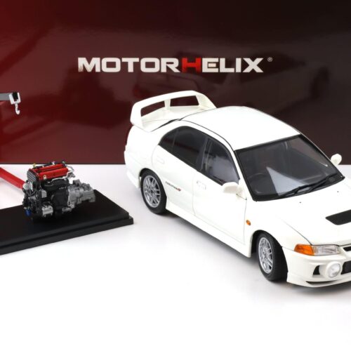 1:18 Motorhelix Mitsubishi Lancer EVO 4 IV Scotia white 1999 with engine M84003