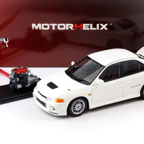 1:18 Motorhelix Mitsubishi Lancer EVO 4 IV Scotia white 1999 with engine M84003