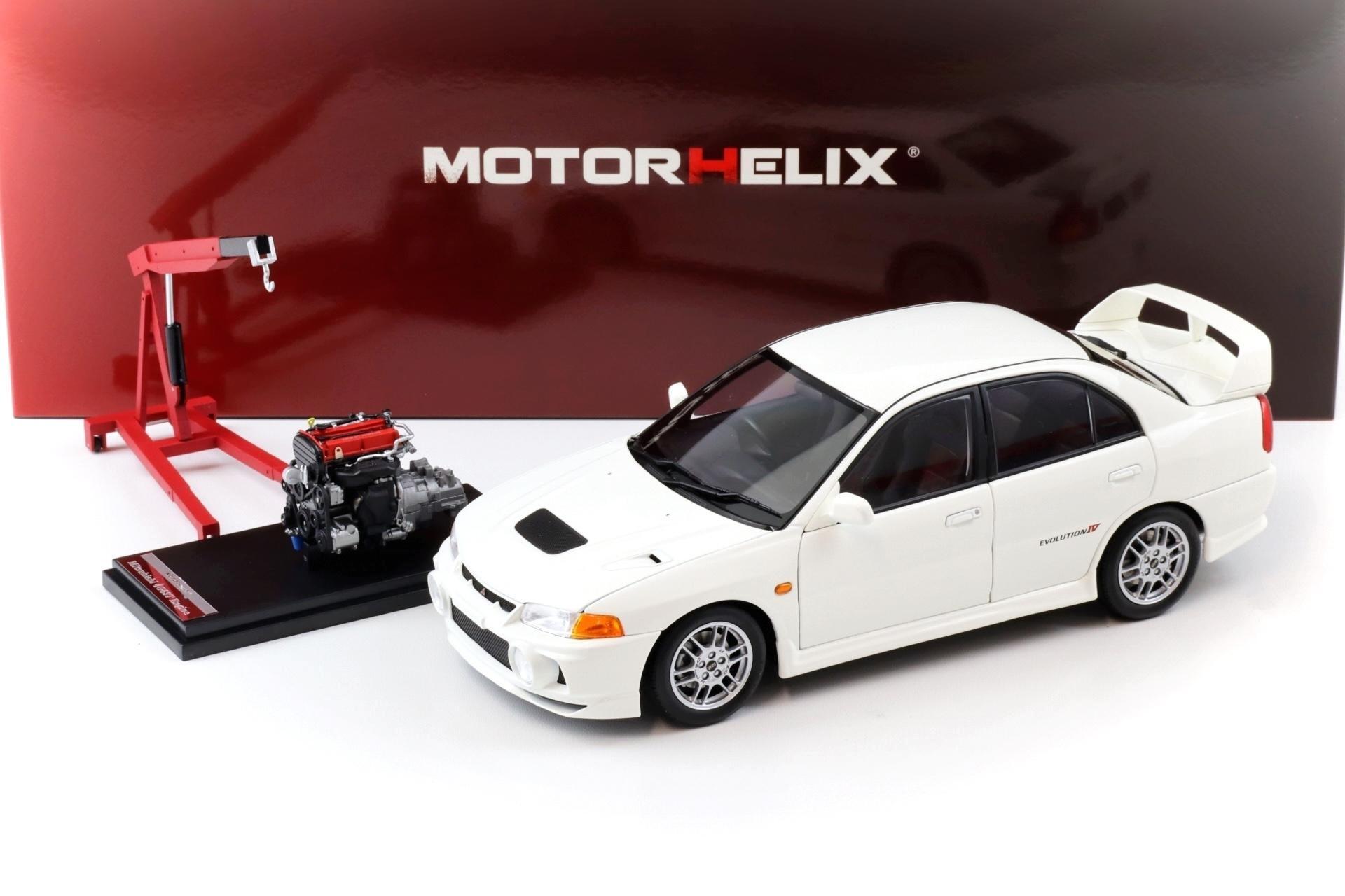 1:18 Motorhelix Mitsubishi Lancer EVO 4 IV Scotia white 1999 with engine M84003