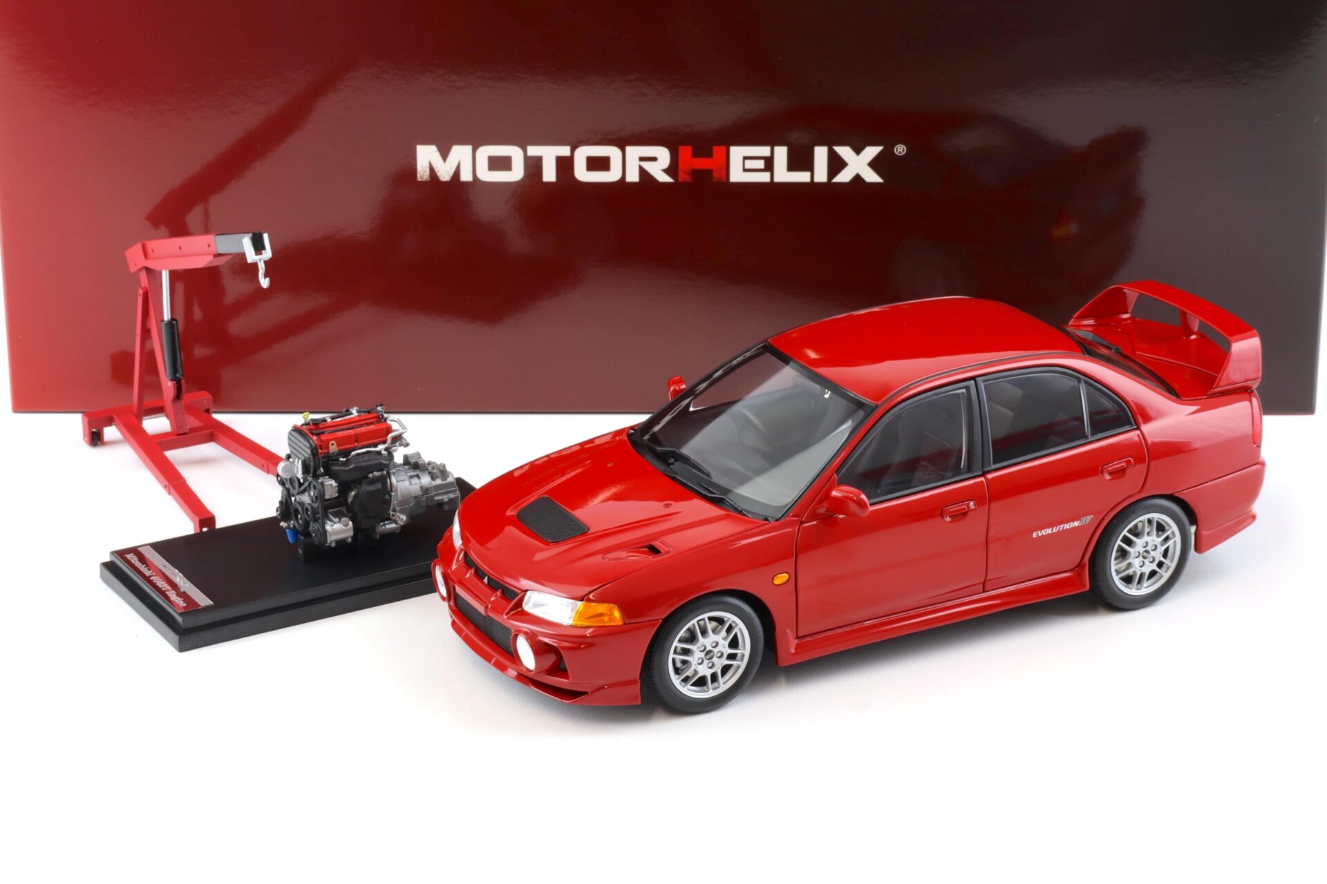 1:18 Motorhelix Mitsubishi Lancer EVO 4 IV Palma red 1999 with engine M84004