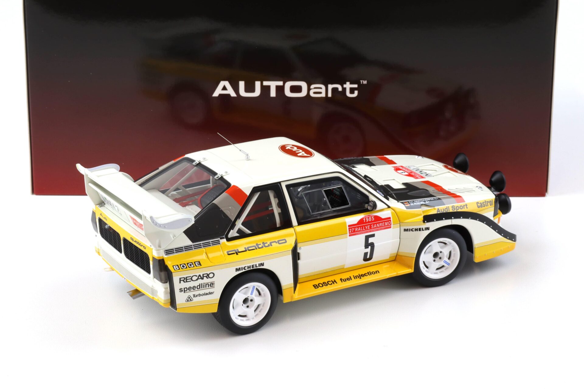 1:18 AUTOart Audi Sport Quattro S1 Rally San Remo 1985 Winner Röhrl/Geistdörfer #5