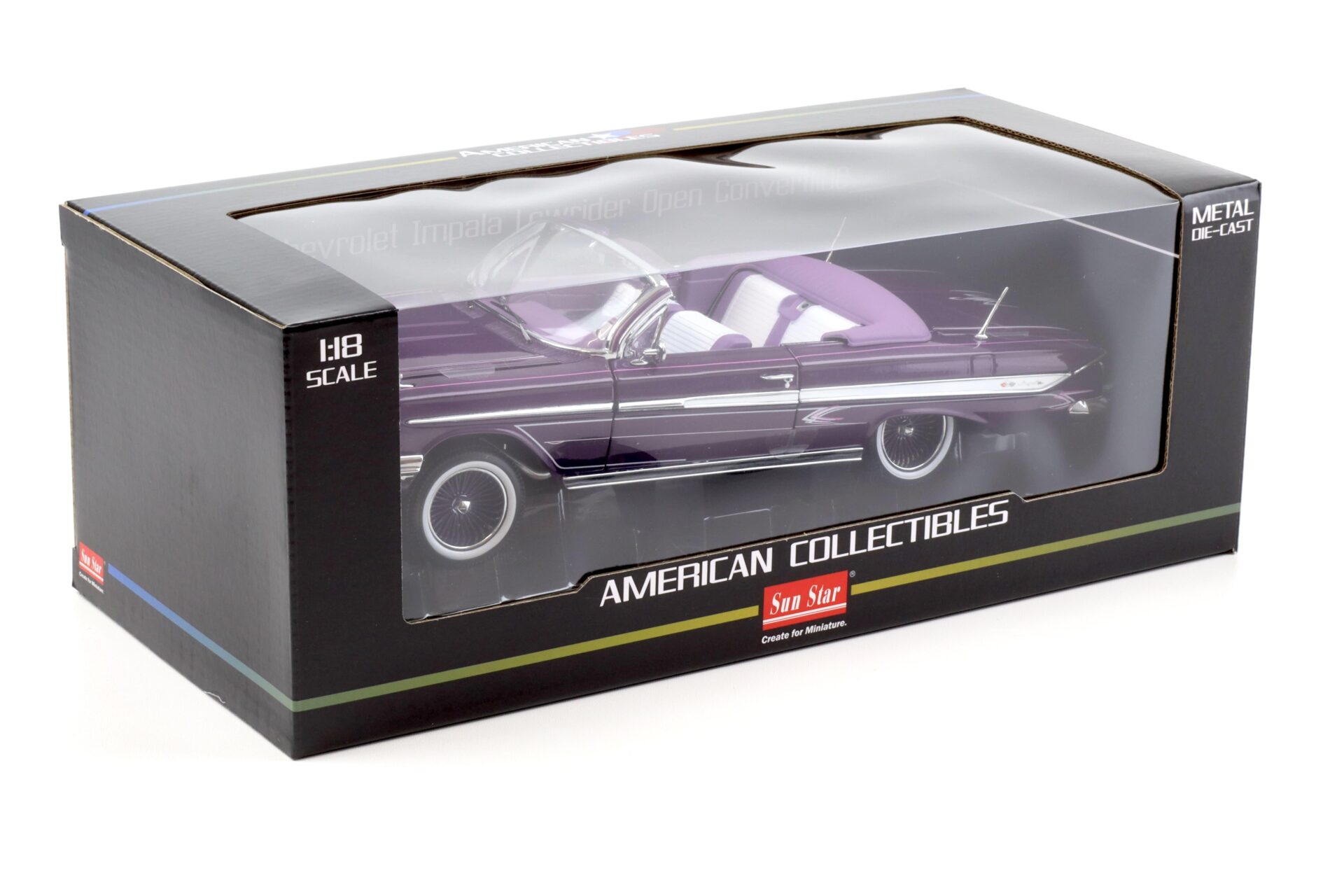 1:18 Sun Star 1961 Chevrolet Impala Lowrider open Convertible purple metallic