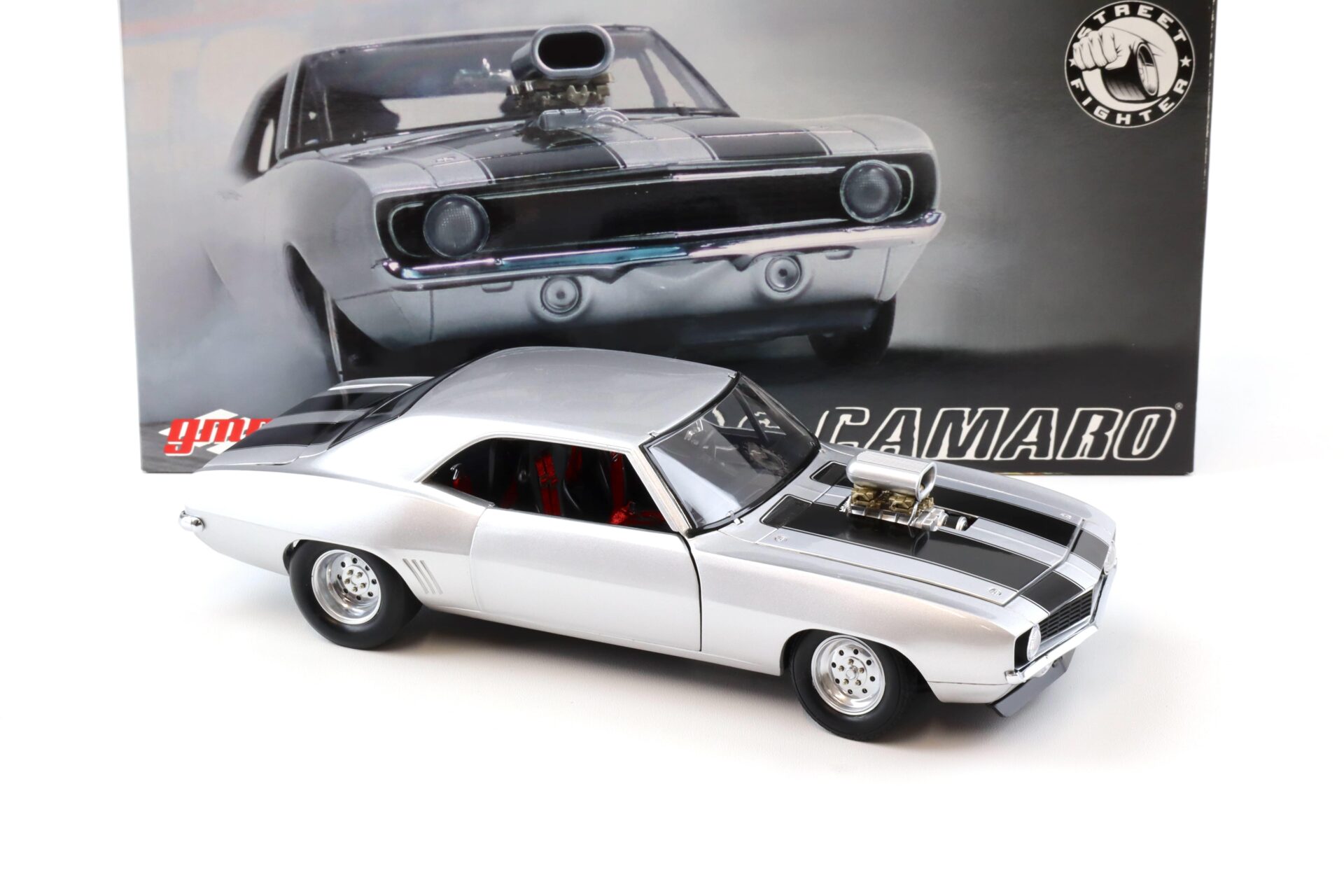 1:18 GMP 1969 Chevrolet Camaro Drag Camaro Street Fighter silver/ black stripes