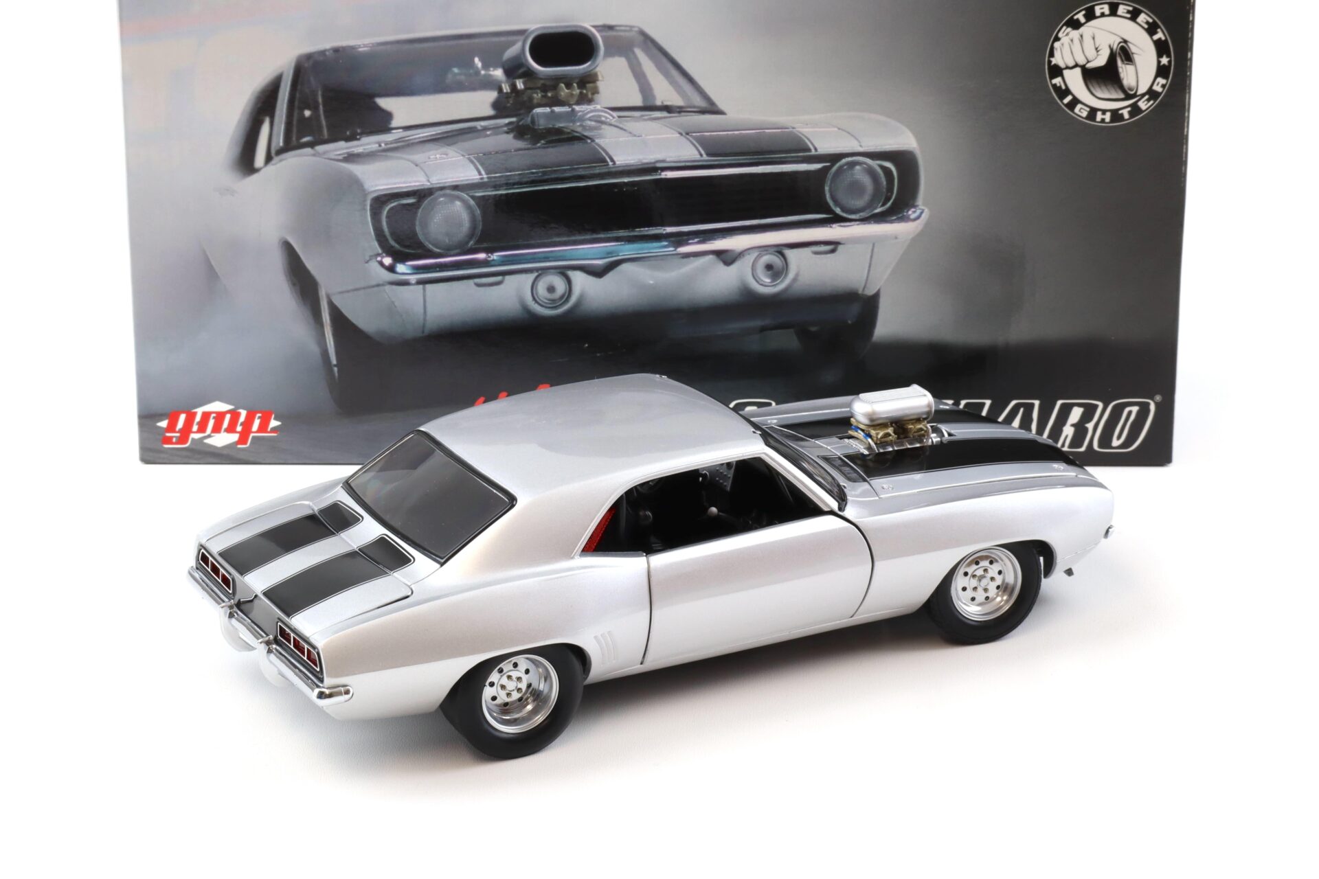 1:18 GMP 1969 Chevrolet Camaro Drag Camaro Street Fighter silver/ black stripes