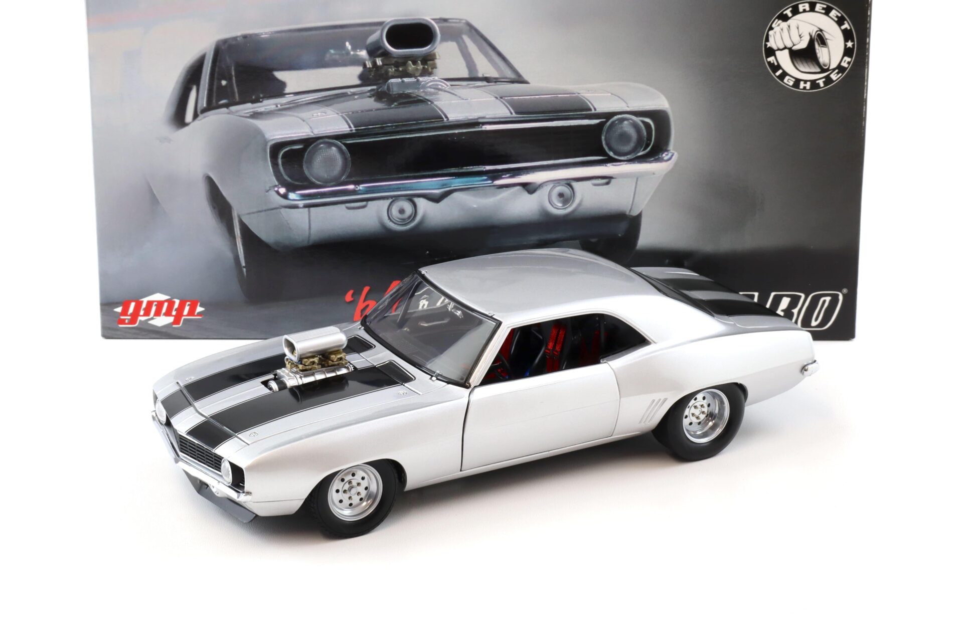 1:18 GMP 1969 Chevrolet Camaro Drag Camaro Street Fighter silver/ black stripes