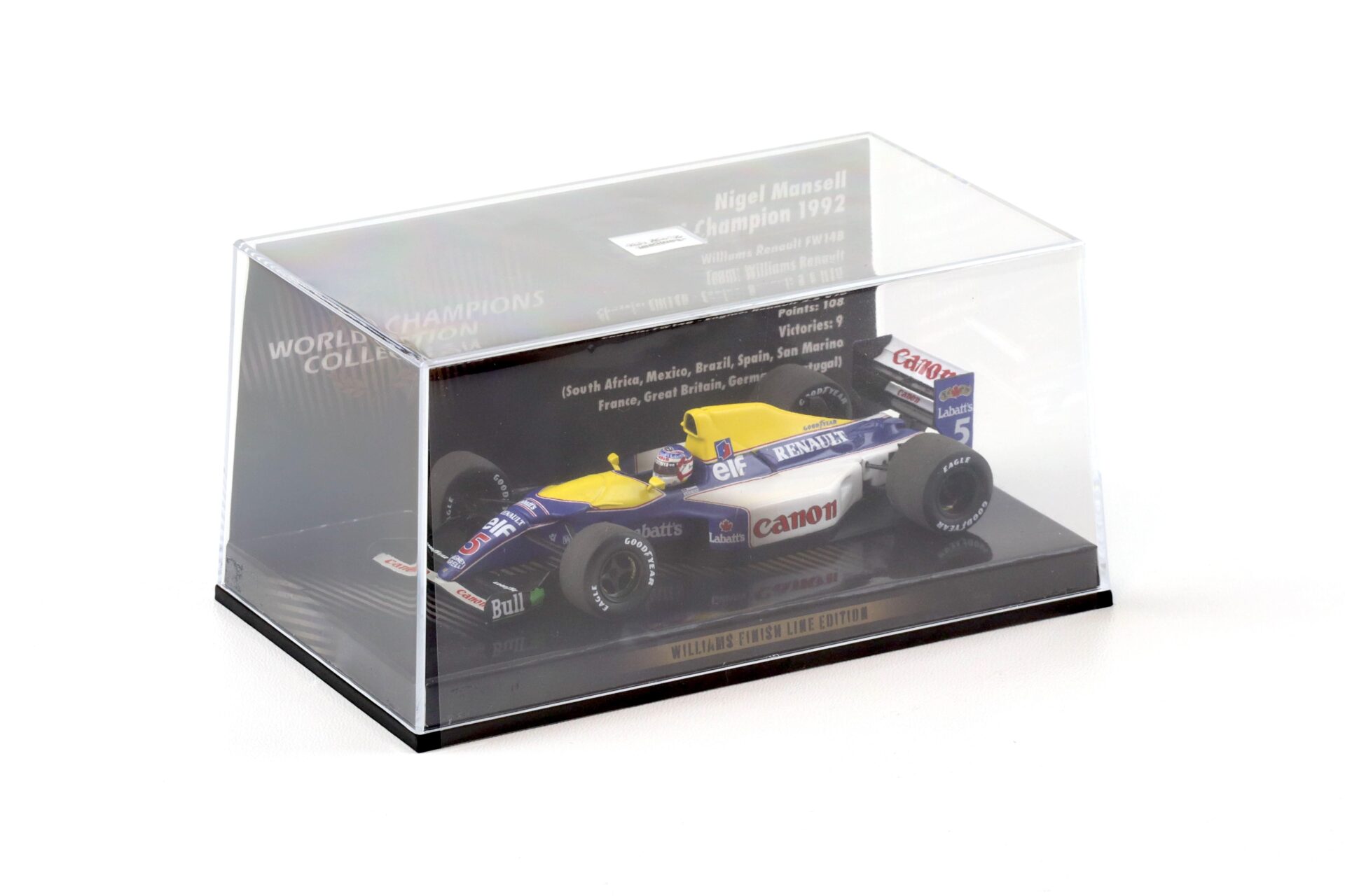 1:43 Minichamps F1 Williams Renault FW14B Nigel Mansell World Champion 1992 Finish Line