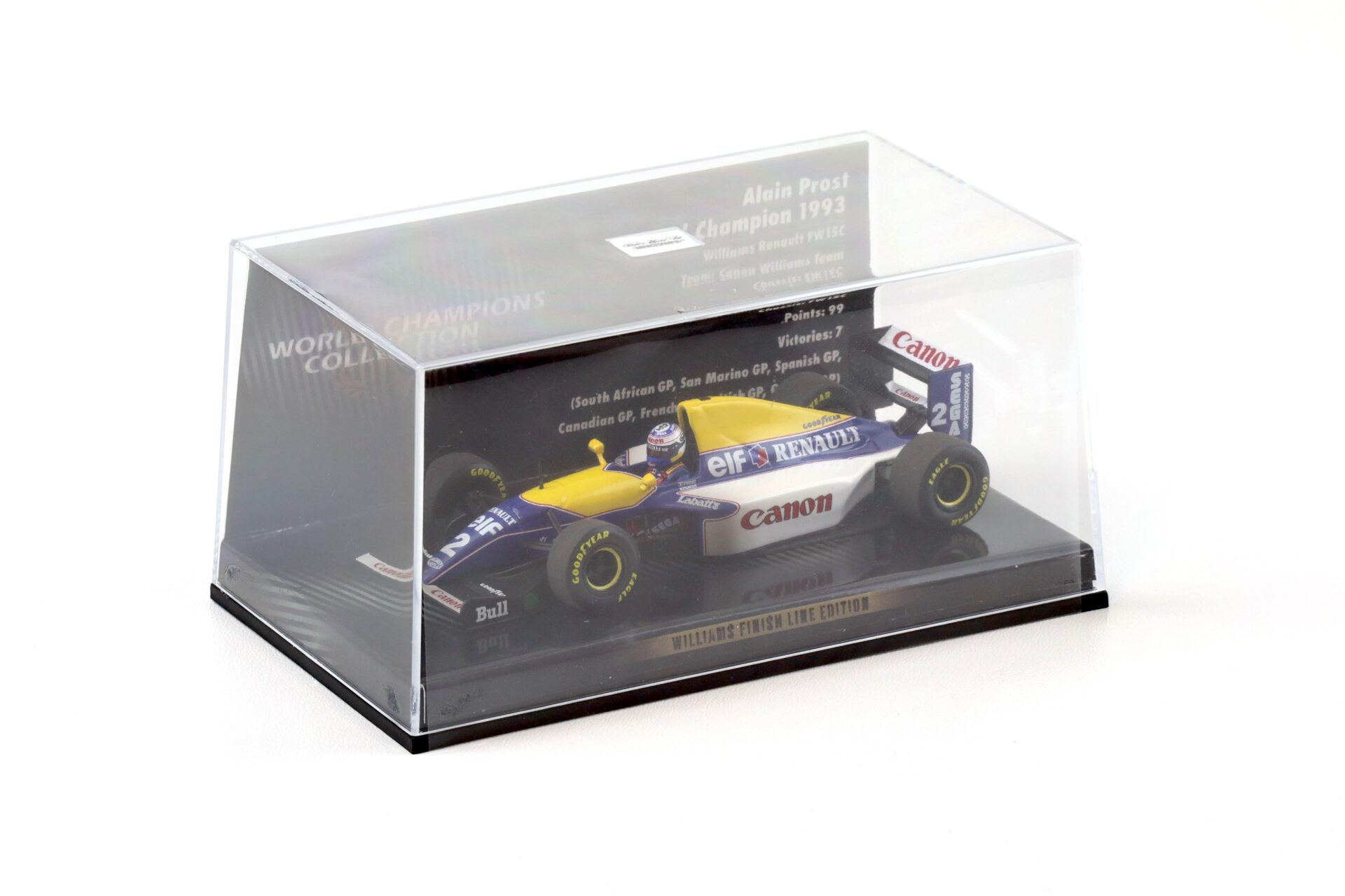 1:43 Minichamps F1 Williams Renault FW15C Alain Prost World Champion 1993 Finish Line