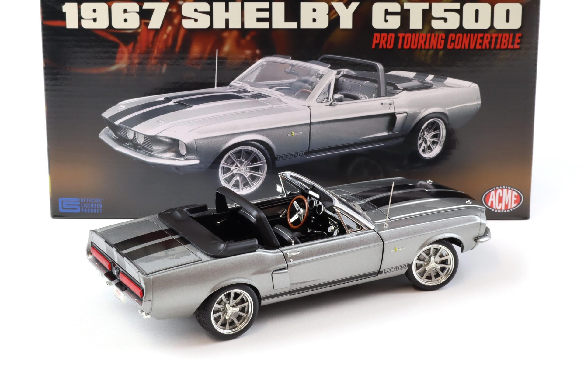 1:18 ACME 1967 Shelby GT500 Pro Touring Convertible grey metallic/ black stripes