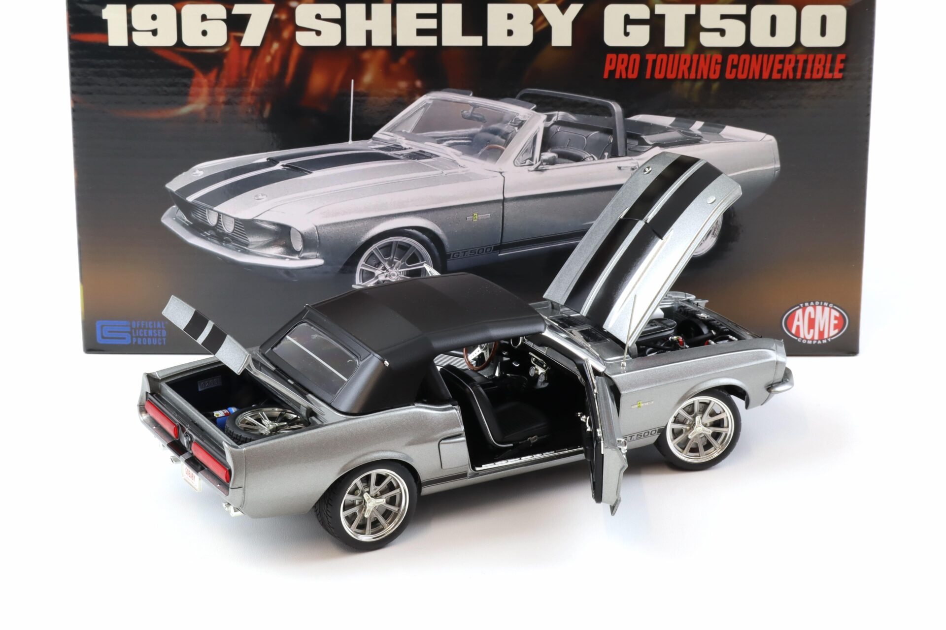 1:18 ACME 1967 Shelby GT500 Pro Touring Convertible grey metallic/ black stripes