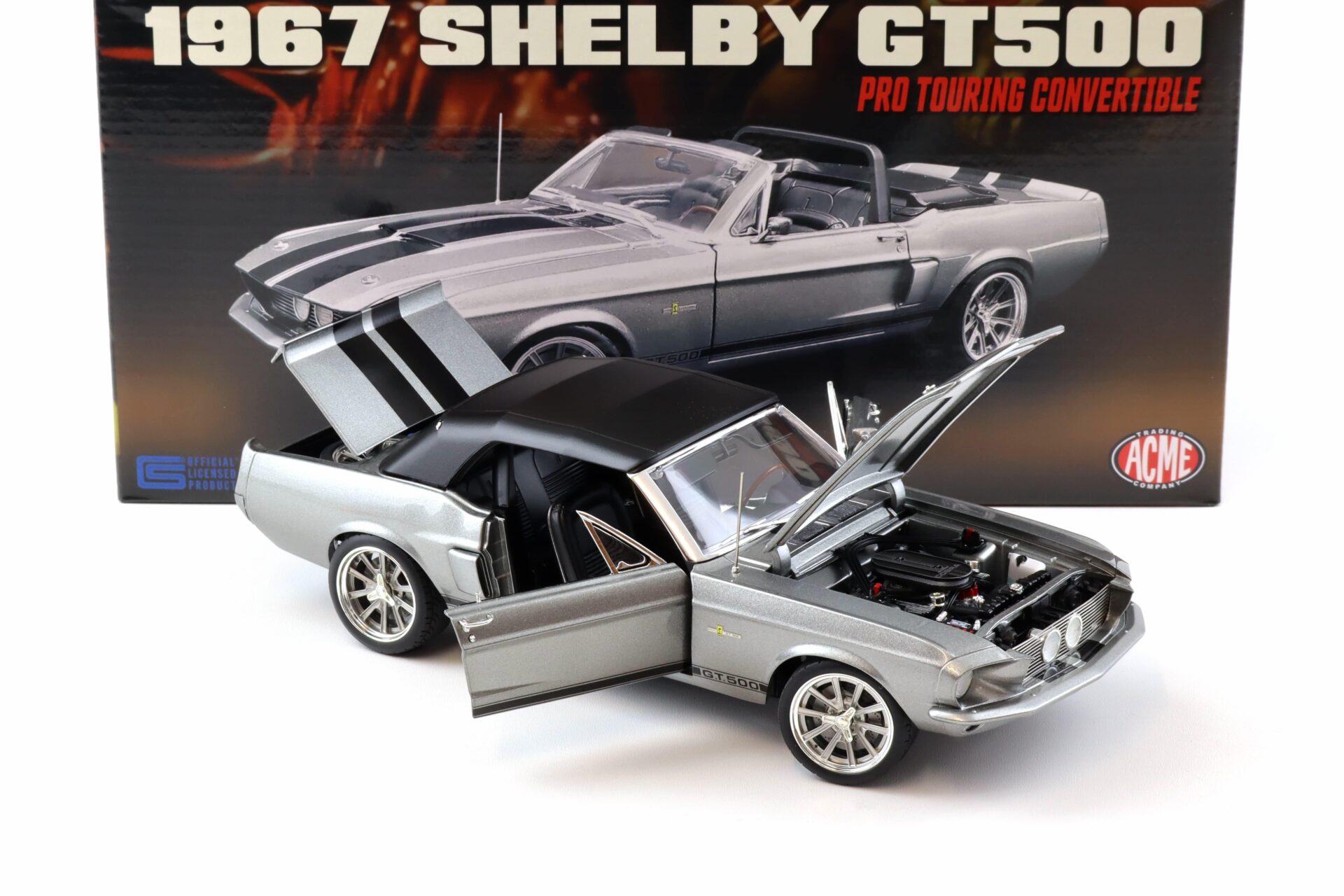 1:18 ACME 1967 Shelby GT500 Pro Touring Convertible grey metallic/ black stripes