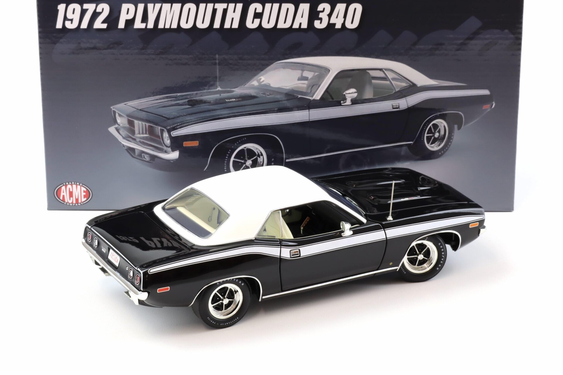 1:18 ACME 1972 Plymouth Cuda 340 Coupe black with white roof/ stripes