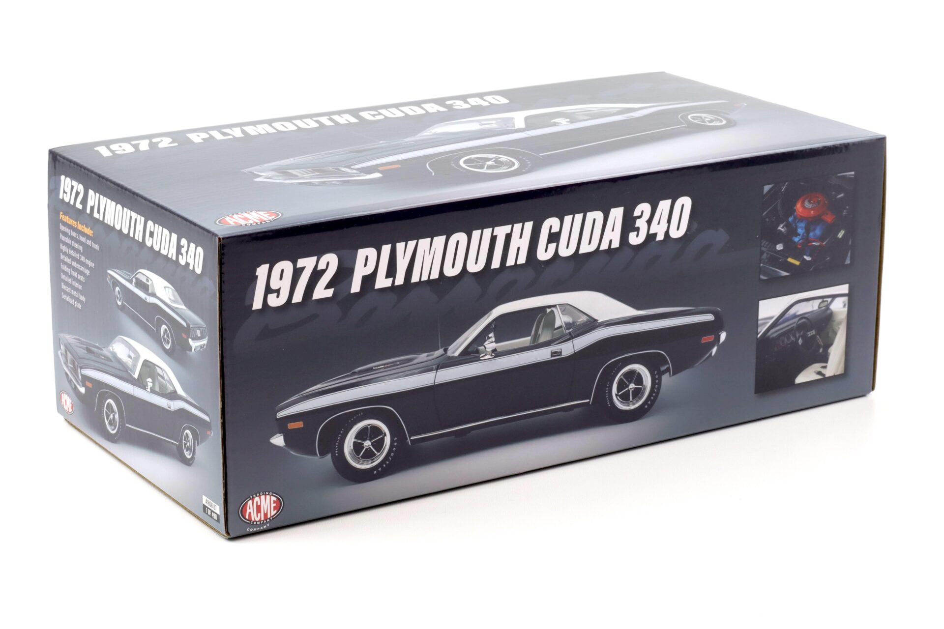 1:18 ACME 1972 Plymouth Cuda 340 Coupe black with white roof/ stripes