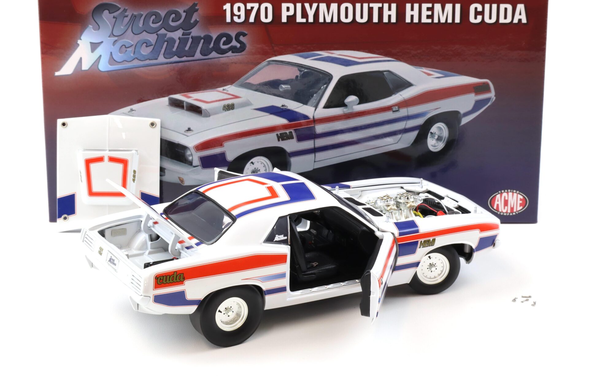 1:18 ACME 1970 Plymouth Hemi Cuda 426 Coupe Street Machine white/blue/red