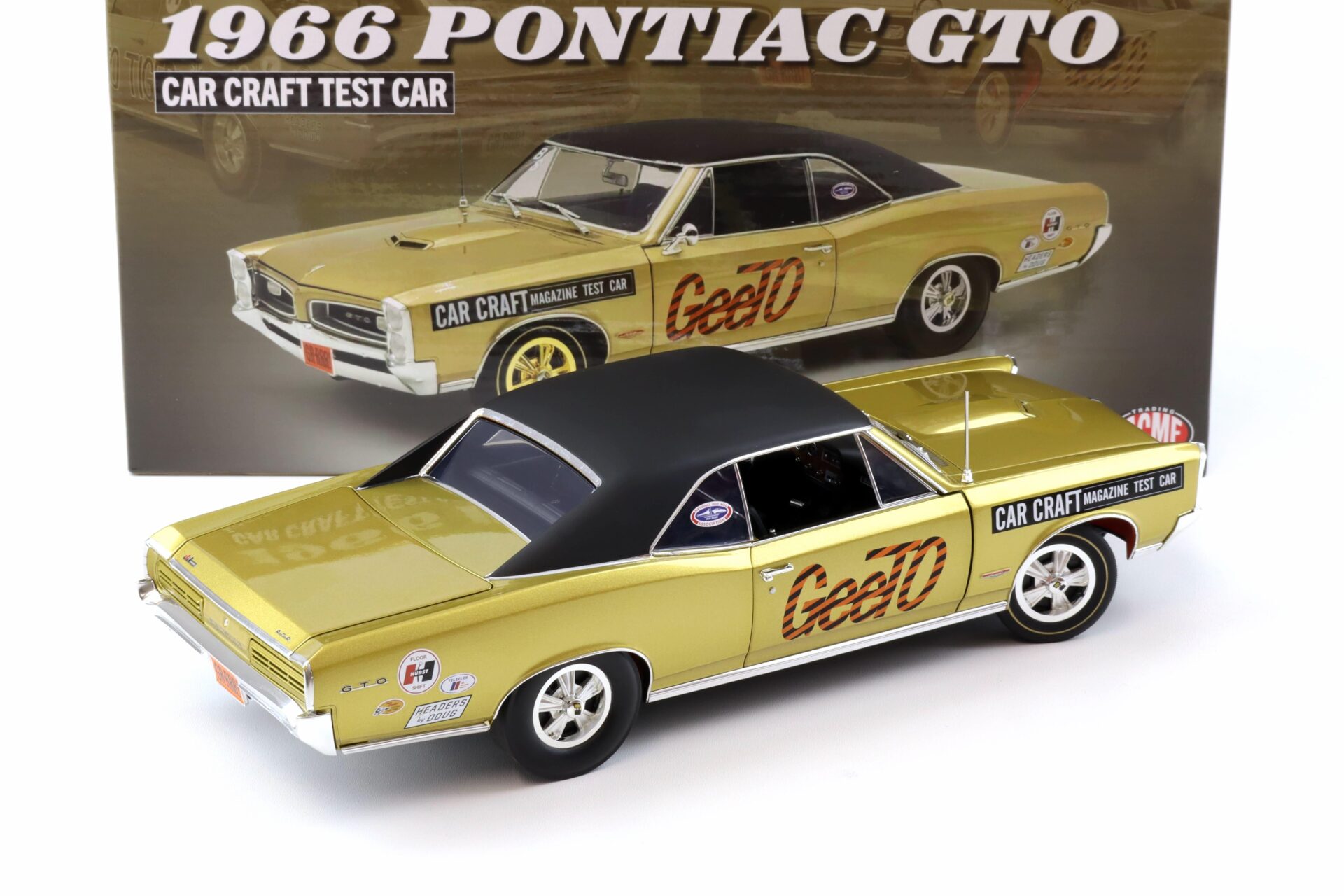 1:18 ACME 1966 Pontiac GTO Car Craft Test Car gold metallic/ black roof