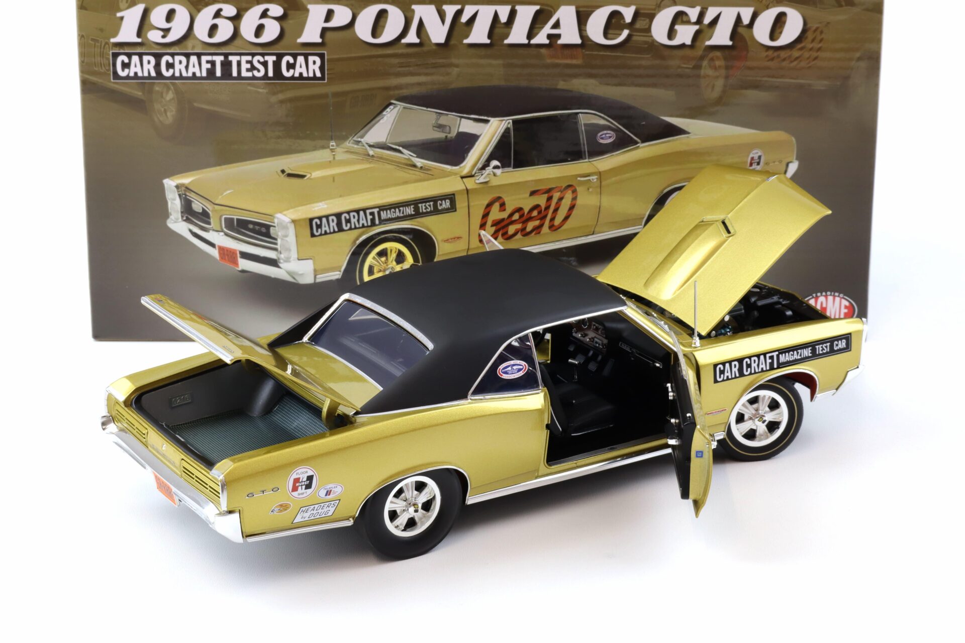 1:18 ACME 1966 Pontiac GTO Car Craft Test Car gold metallic/ black roof