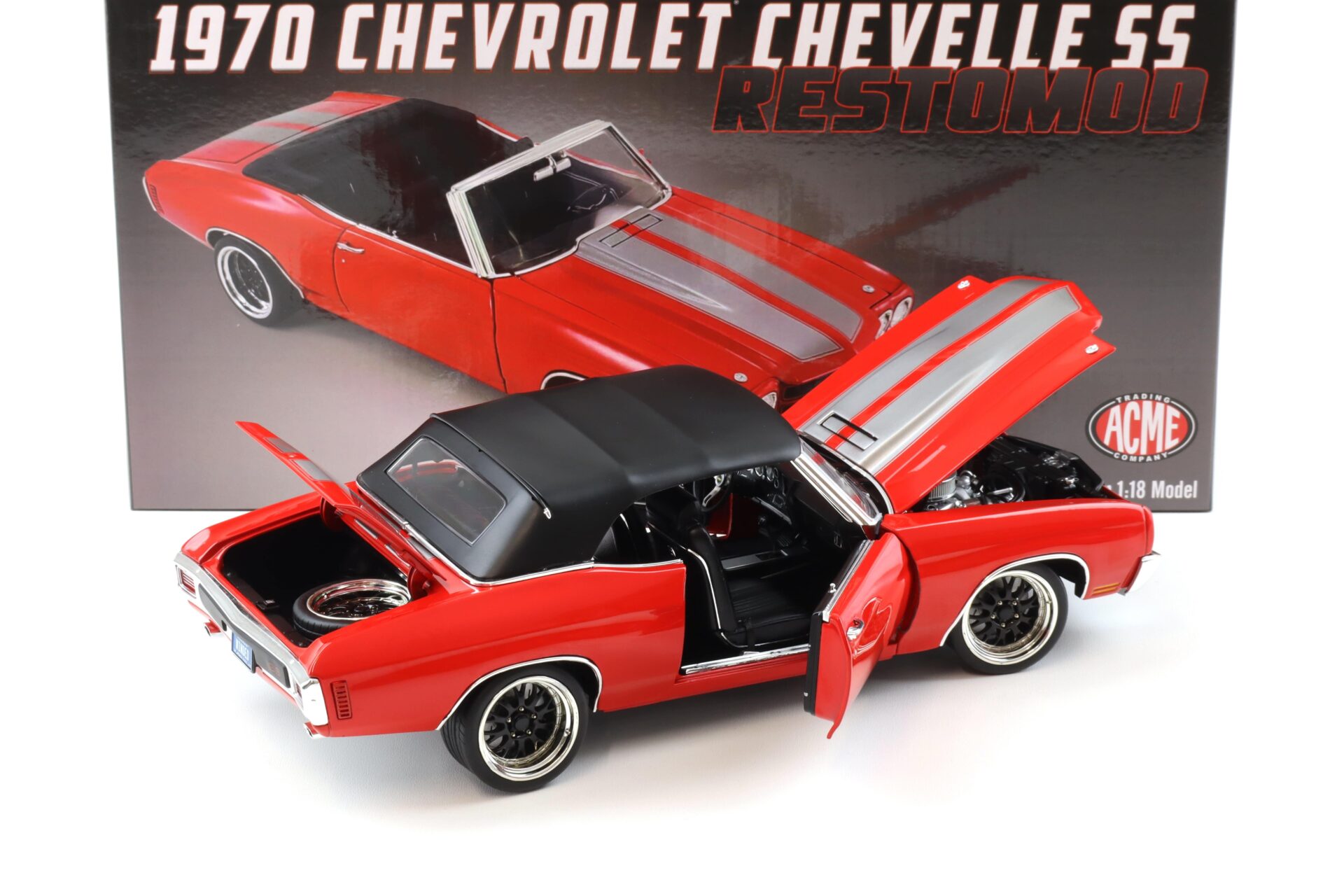 1:18 ACME 1970 Chevrolet Chevelle SS Convertible Restomod bright red/ silver stripes