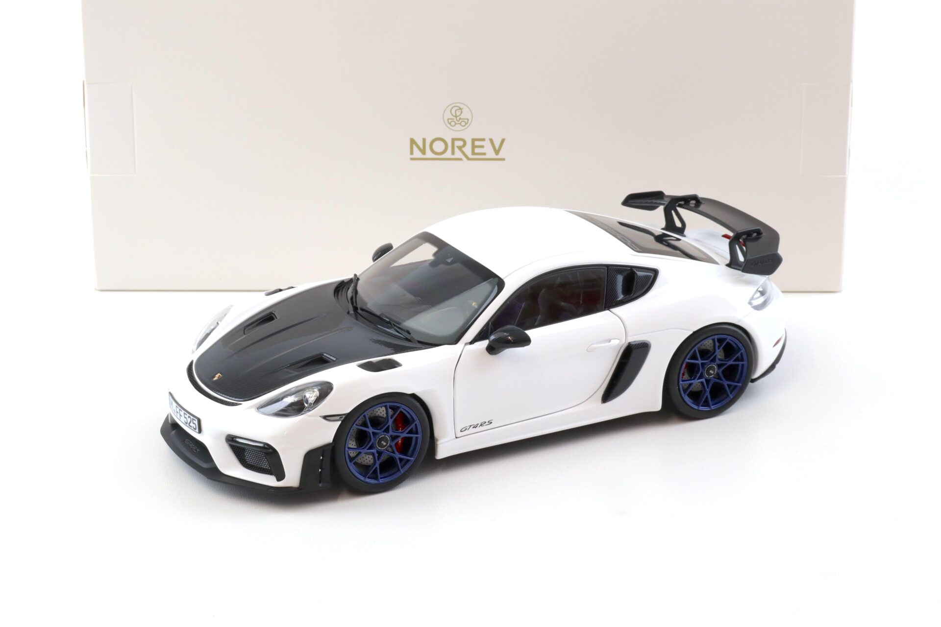 1:18 Norev ASIA Exclusive Porsche Cayman GT4 RS Weissach Package white/ indigo blue