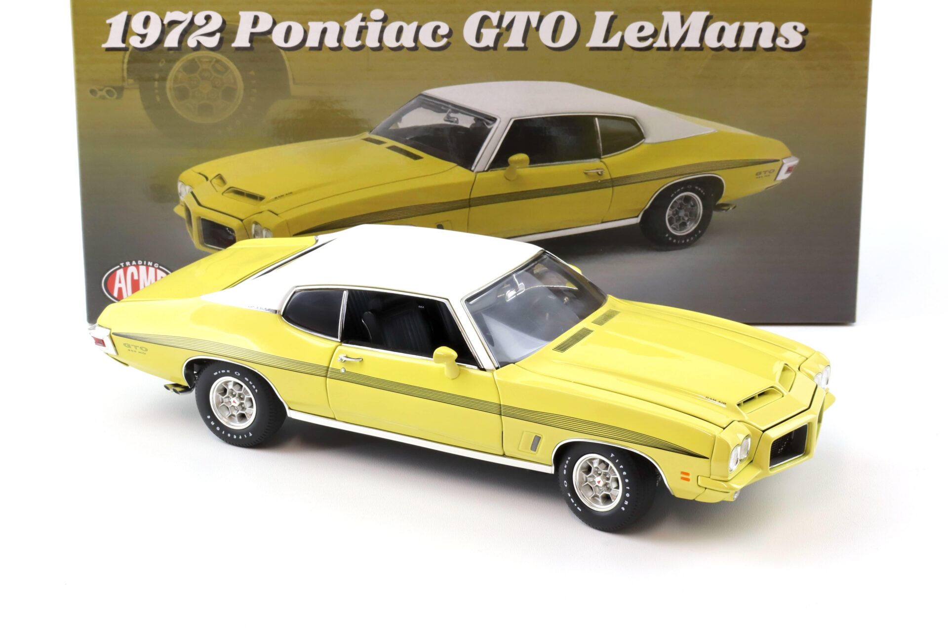 1:18 ACME 1972 Pontiac GTO LeMans Ram Air Coupe Monarch Yellow/ Vinyl Top