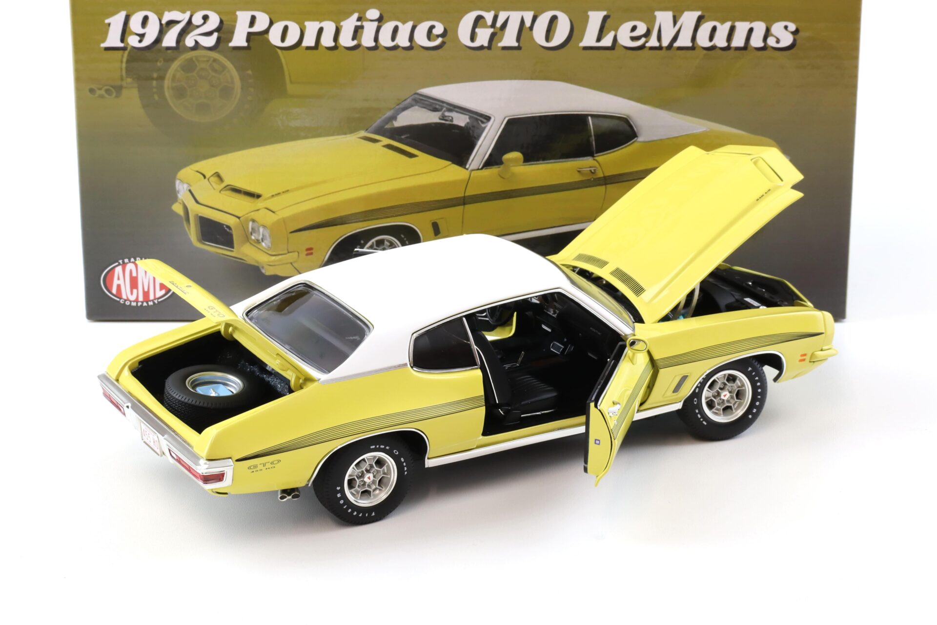 1:18 ACME 1972 Pontiac GTO LeMans Ram Air Coupe Monarch Yellow/ Vinyl Top