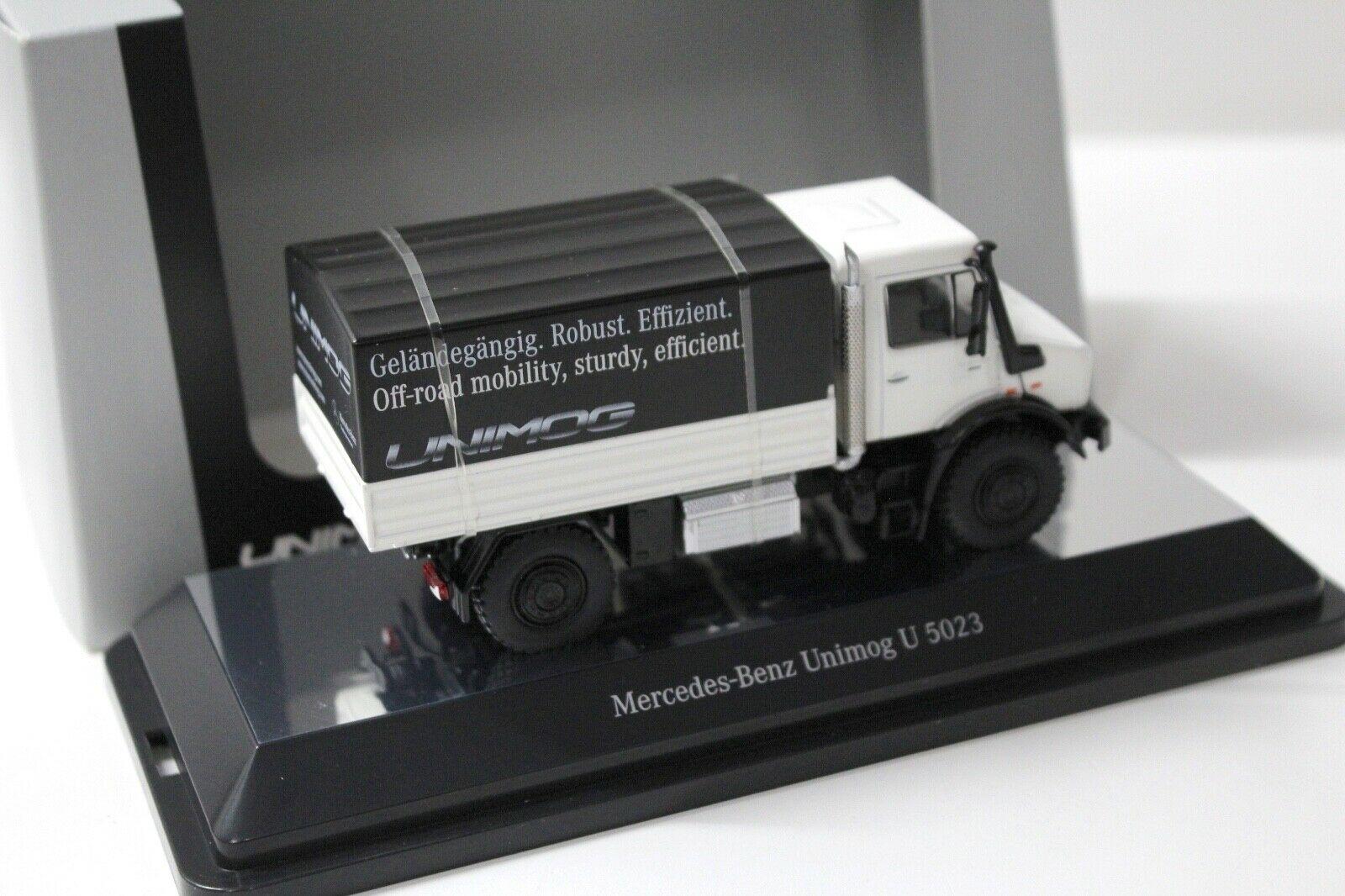 1:50 NZG Mercedes Unimog U5023 Pritsche + Plane white DEALER VERSION