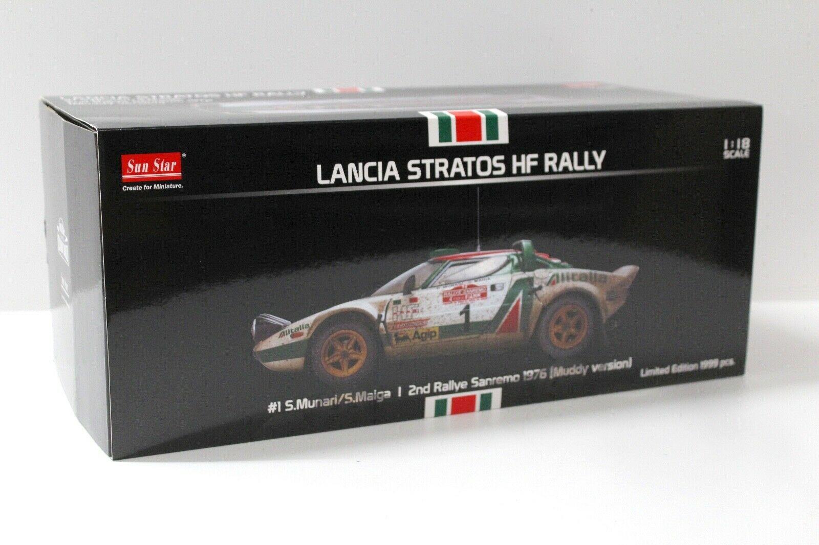 1:18 SunStar 1976 Lancia Stratos HF Rally Sanremo Muddy Version