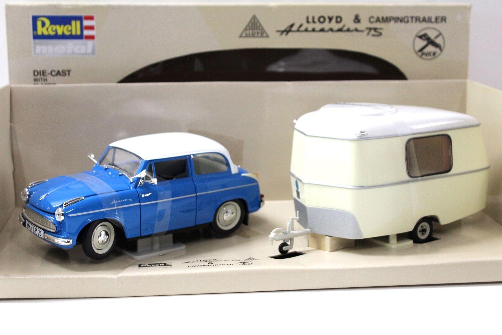 1:18 Revell Alexander Lloyd blue + Eriba Puck Campingtrailer white