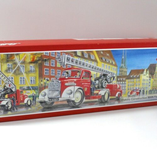 Schuco 00203 Elektro Construction MAN LKW Feuerwehr mit Anhänger red