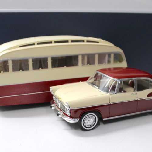 1:18 Norev Simca Vedette Chambord 1958 + Caravane Henon red & ivoire