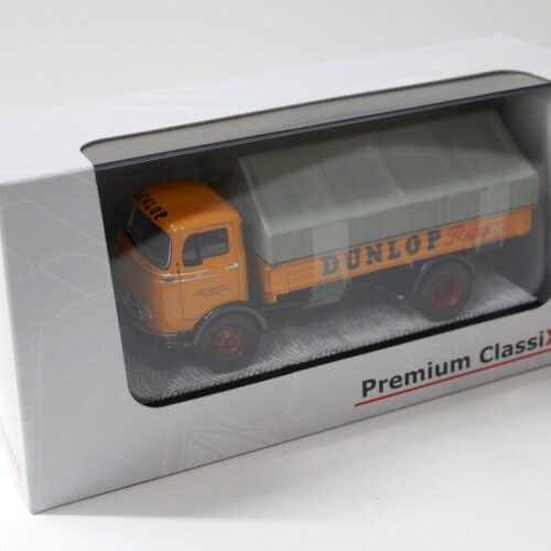 1:43 Premium ClassiXXs Mercedes LP 911 Pritsche/ Plane Dunlop Reifen orange