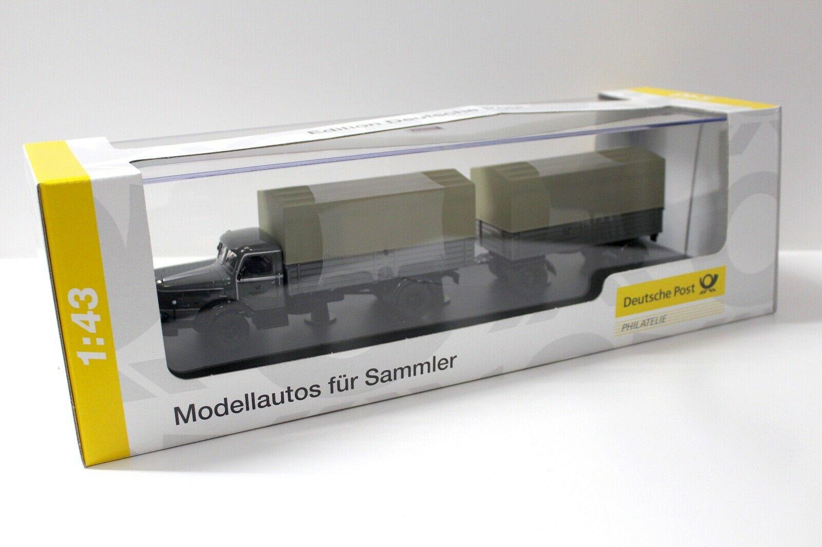 1:43 Schuco Krupp Titan Planen-LKW mit Anhänger POST grey