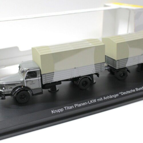 1:43 Schuco Krupp Titan Planen-LKW mit Anhänger POST grey