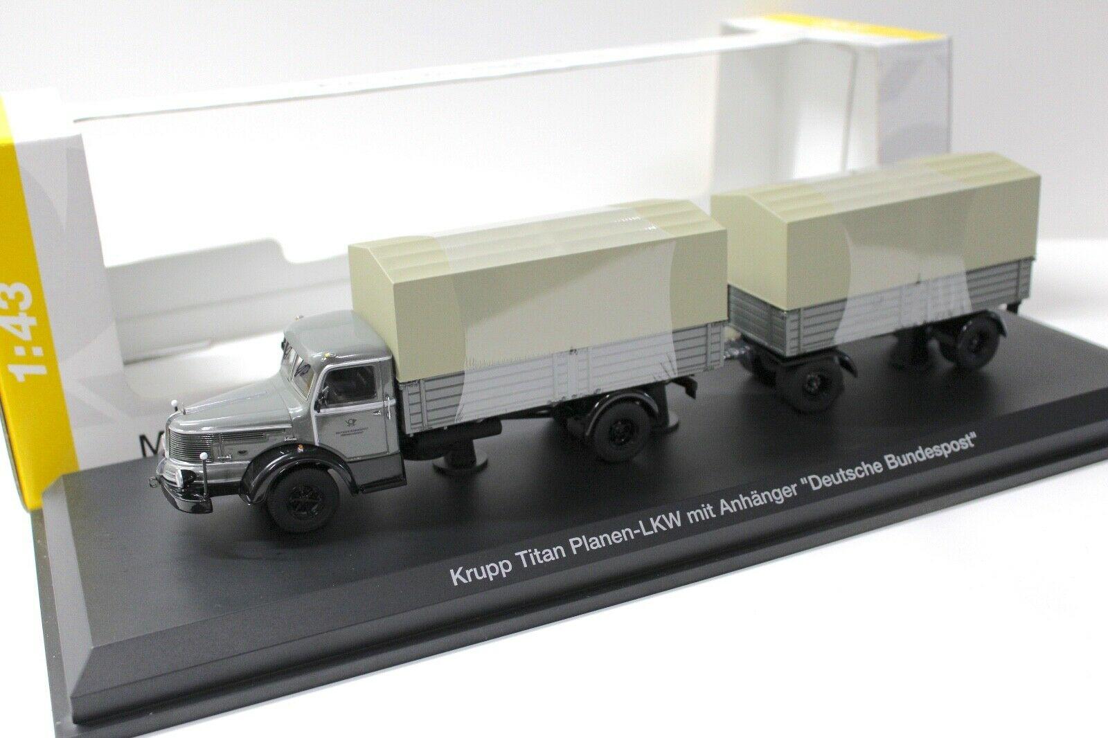 ID 51190 orig.jpg 1:43 Schuco Krupp Titan Planen-LKW mit Anhänger POST grey
