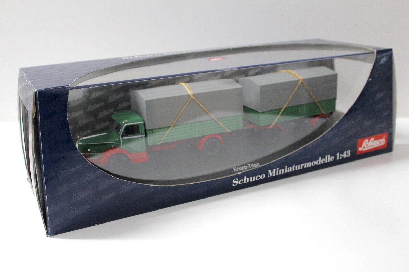 1:43 Schuco Krupp Titan Planen-LKW mit Anhänger green