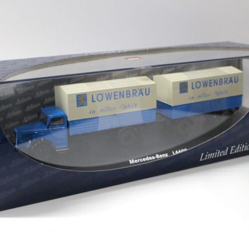 1:43 Schuco Mercedes L6600 mit Anhänger LÖWENBRÄU blue