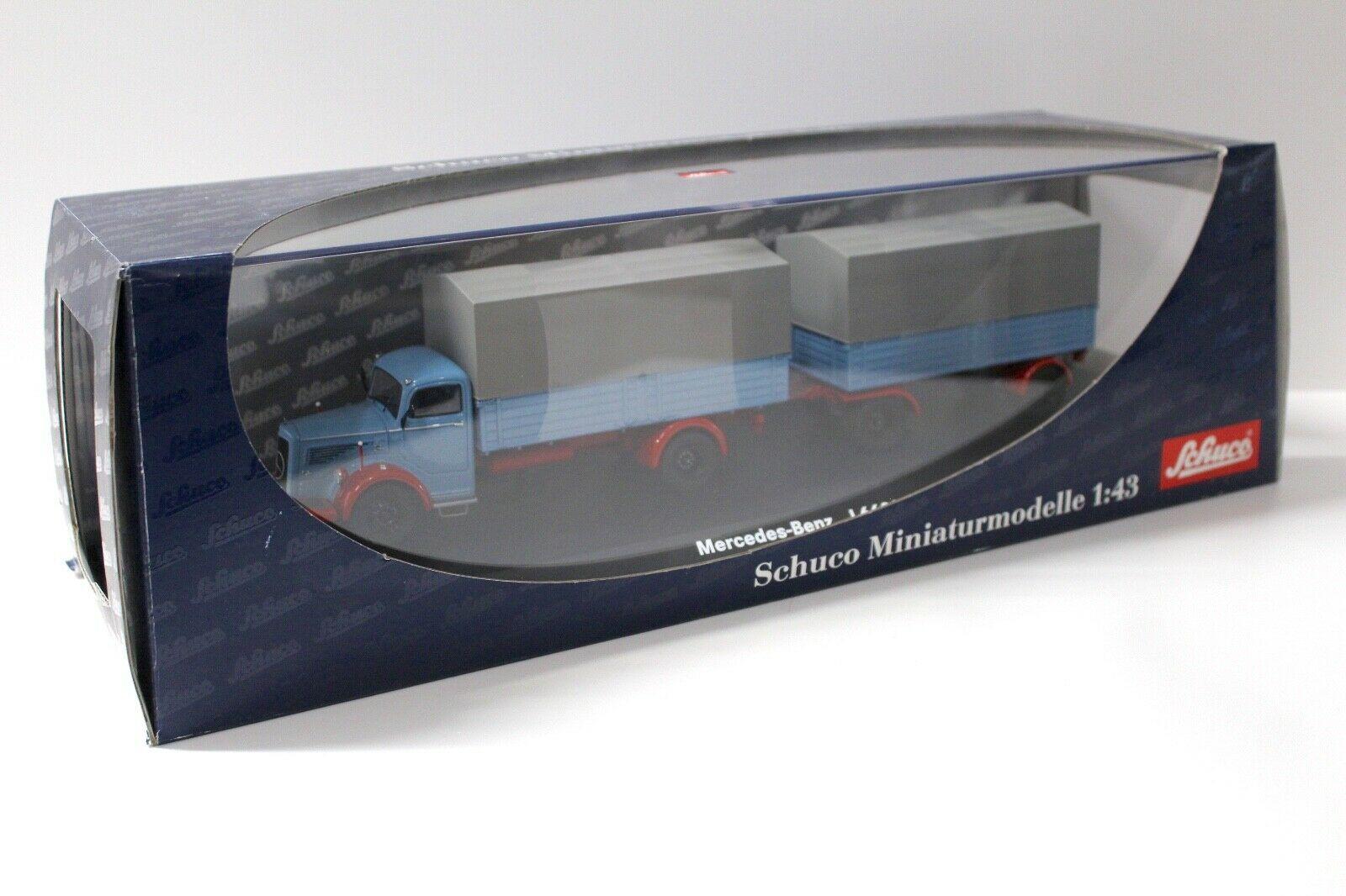 1:43 Schuco Mercedes L6600 mit Anhänger Plane blue