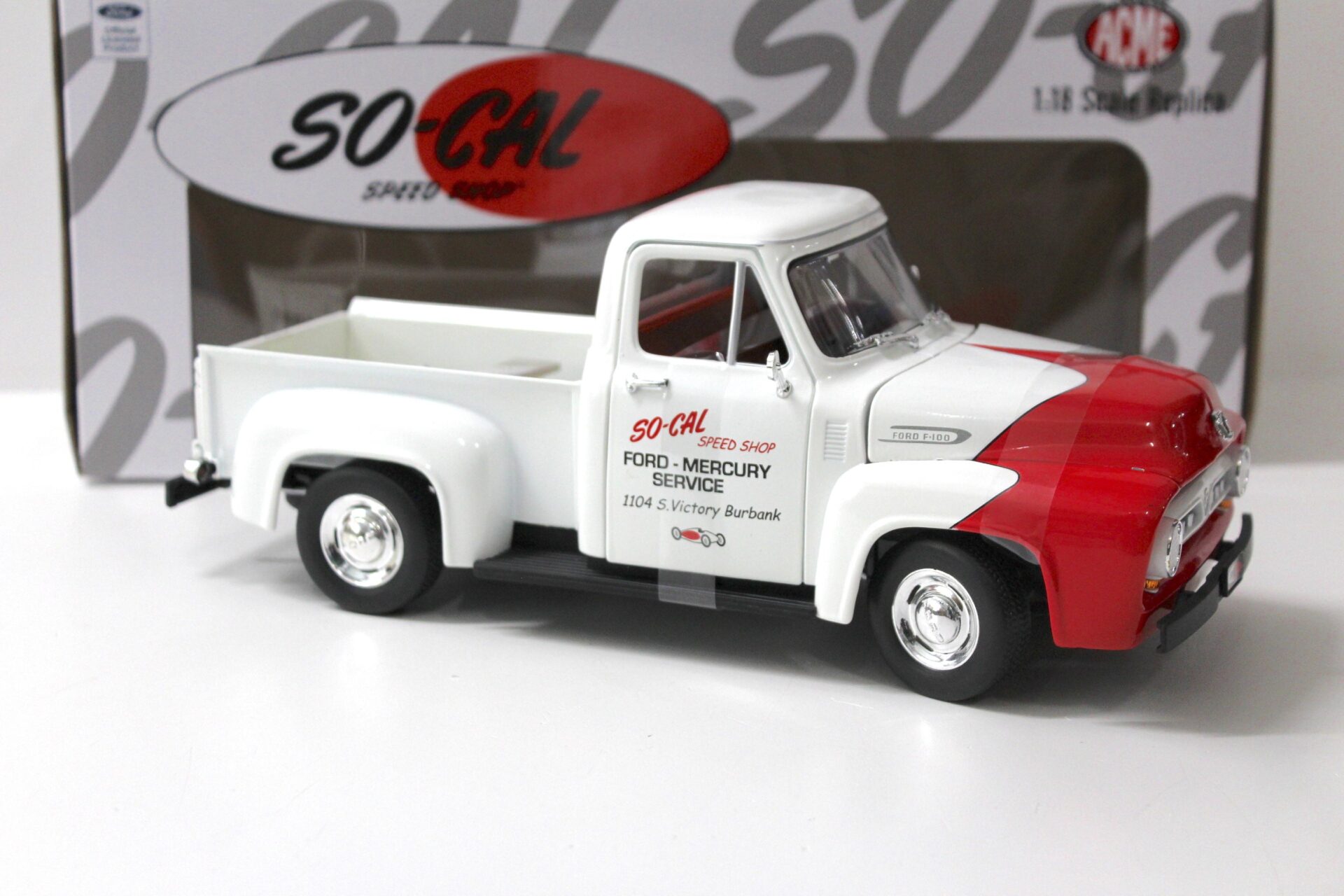 1:18 ACME 1953 Ford F100 Pick-Up SO-CAL Speed Shop Push Truck white/ red