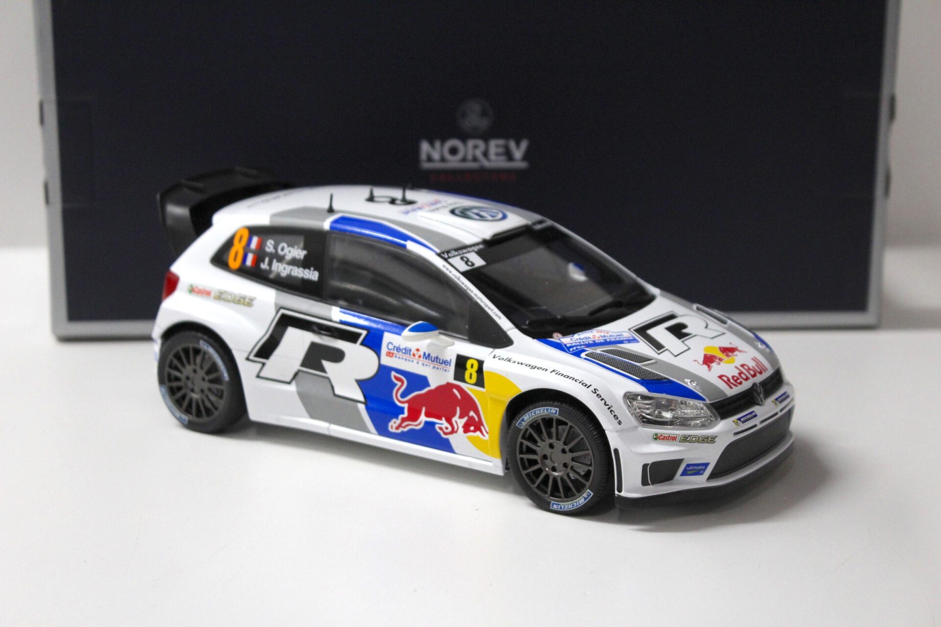 1:18 Norev VW Polo R WRC Winner Rallye France 2013 Ogier/ Ingrassia #8 Red Bull