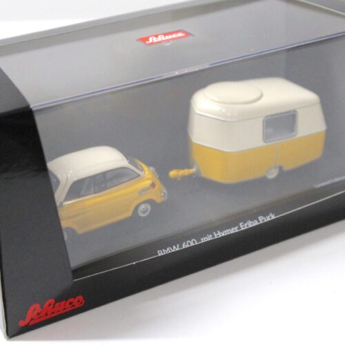 1:43 Schuco BMW 600 mit Hymer Eriba Puck Wohnwagen yellow/ white