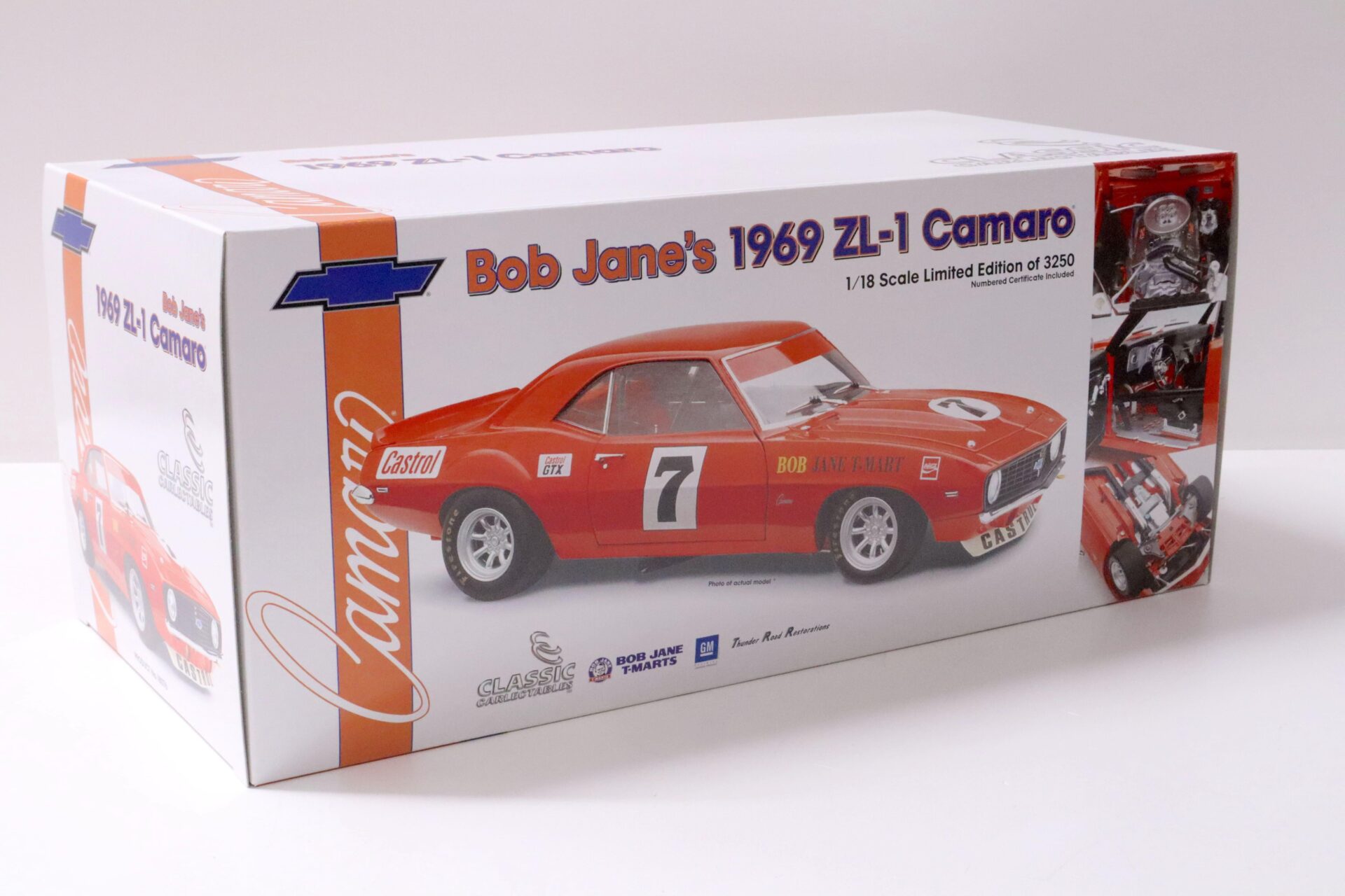 1:18 Classic Carlectables 1969 Chevrolet ZL-1 Camaro Bob Jane #7 orange