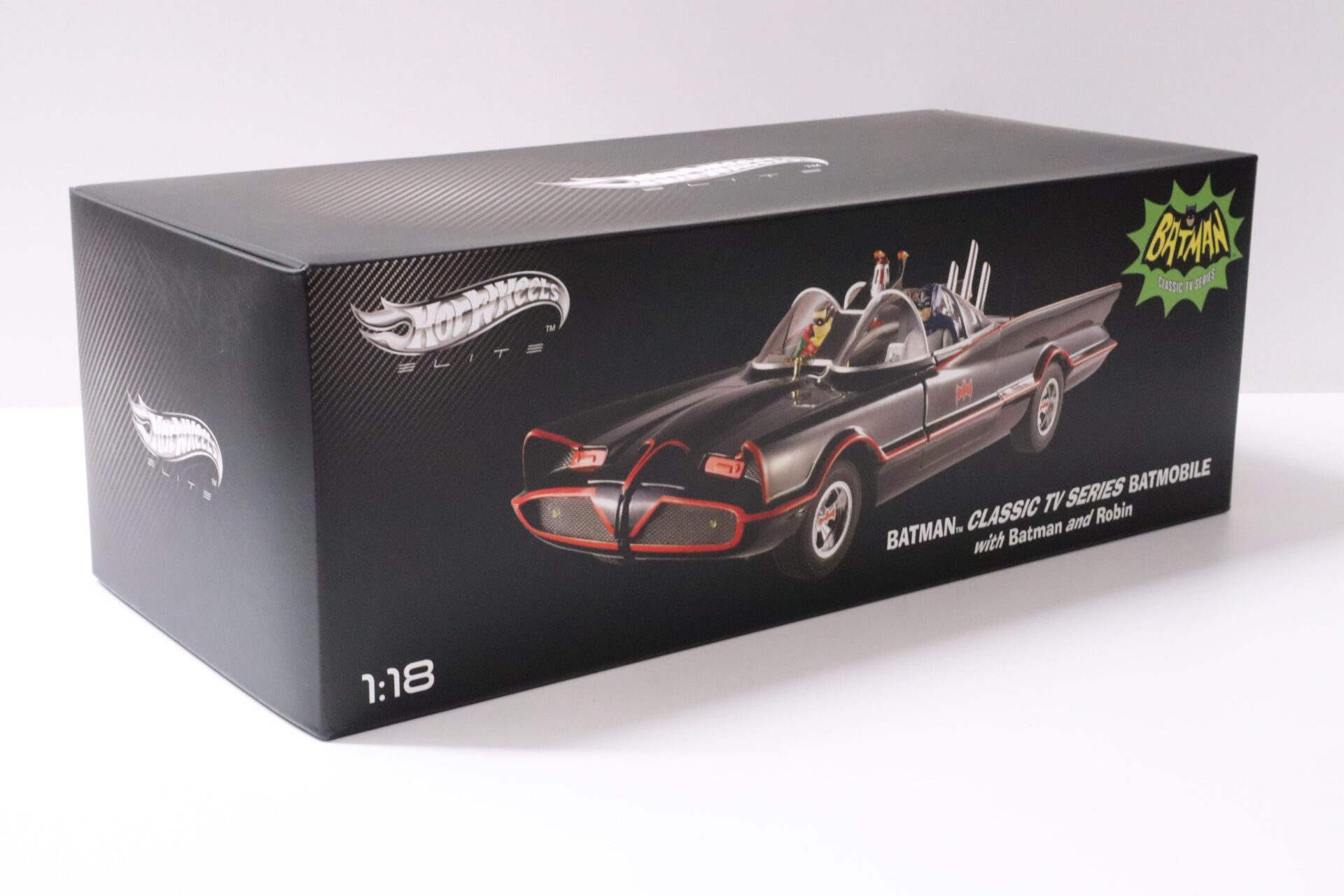 1:18 Hot Wheels Elite 1966 BATMAN Classic TV Series Batmobile with Batman + Robin