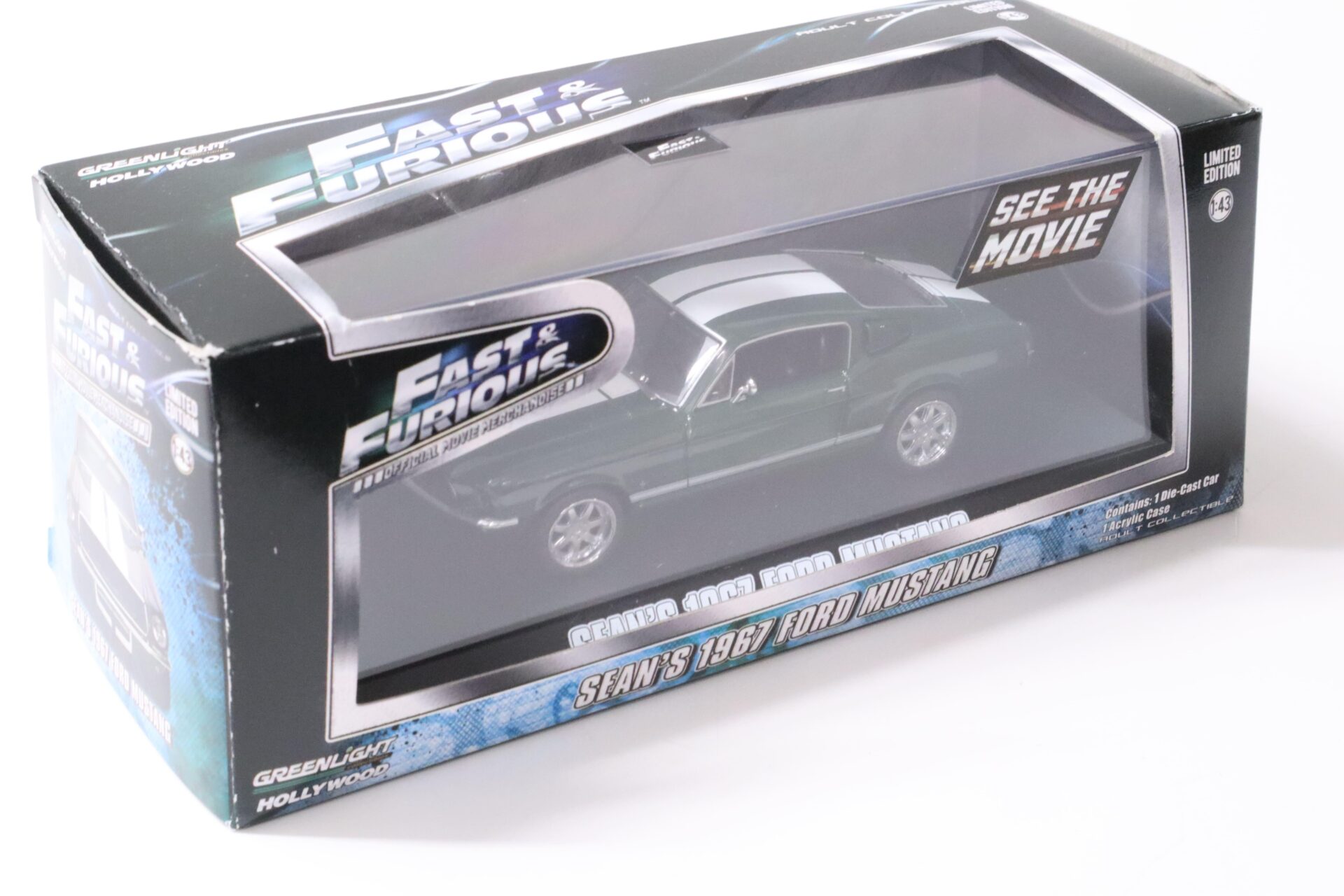 1:43 Greenlight Fast and Furious SEANÂ´s 1967 Ford Mustang green/ white stripes