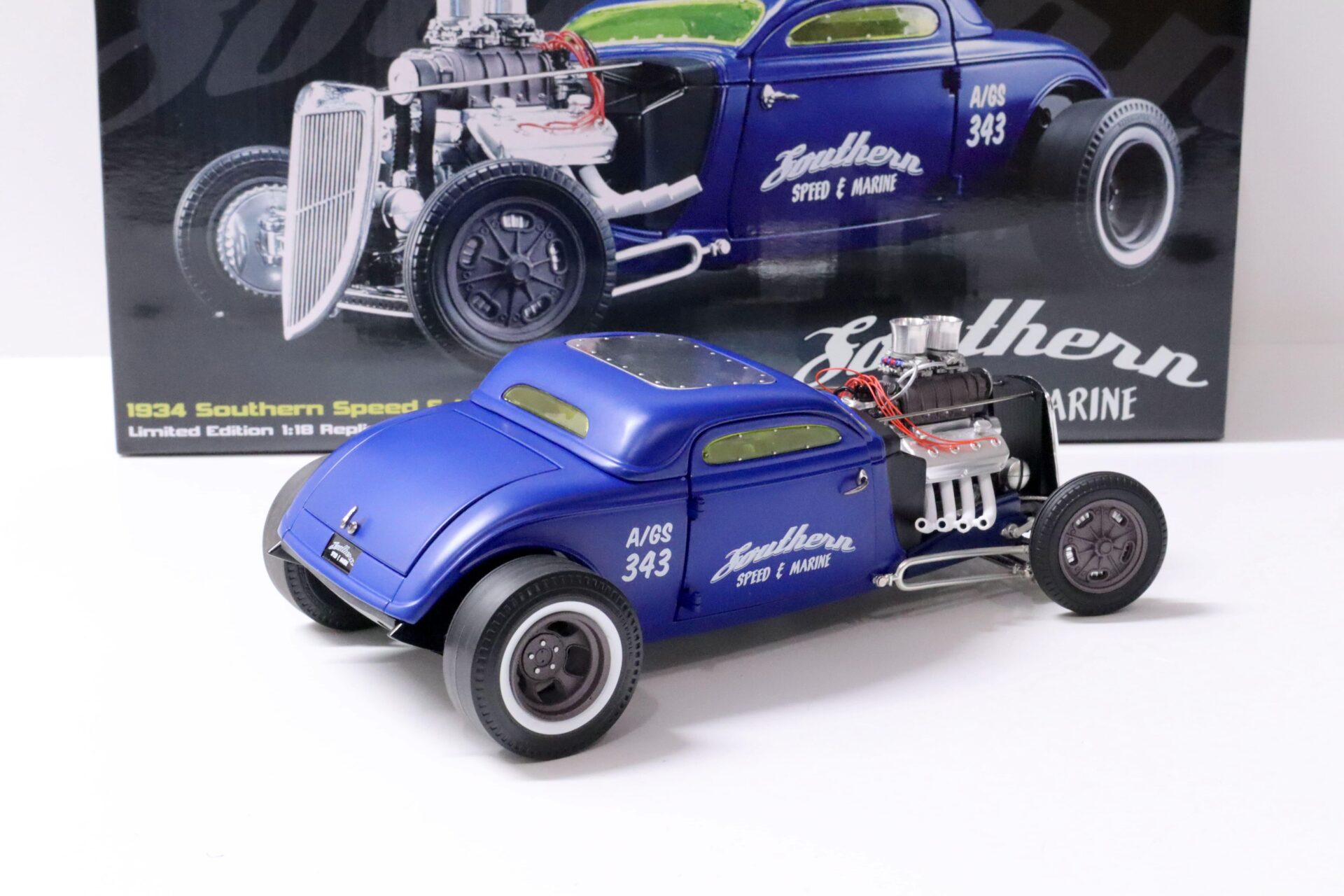 1:18 GMP Hot Rod 1934 Blown Altered Coupe Southern Speed & Marine blue