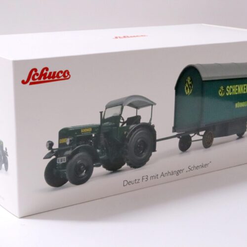 1:32 Schuco Deutz F3 mit Verdeck und Anhänger "Schenker" dark green