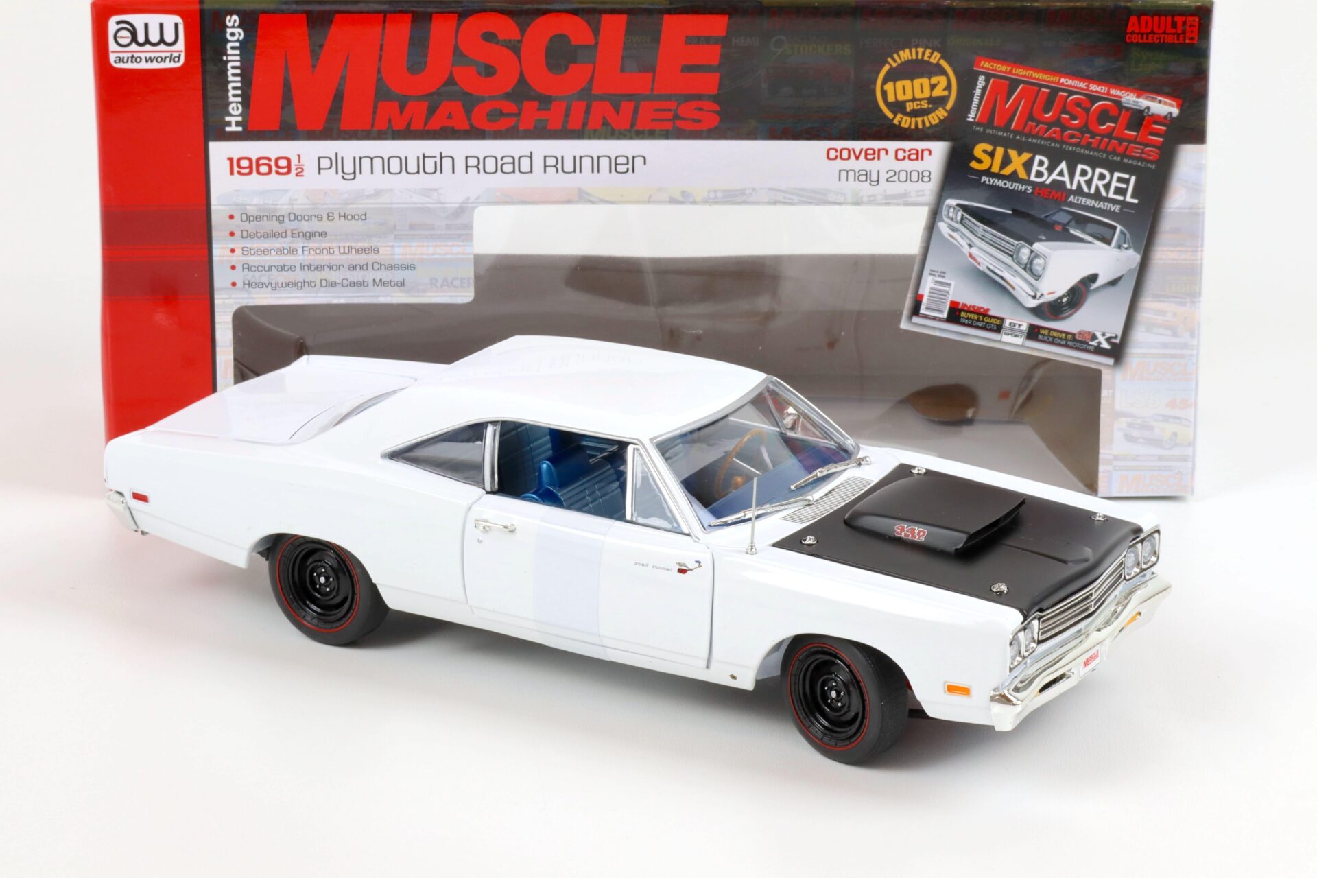 1:18 Auto World 1969 1/2 Plymouth Road Runner LOONEY TUNES white