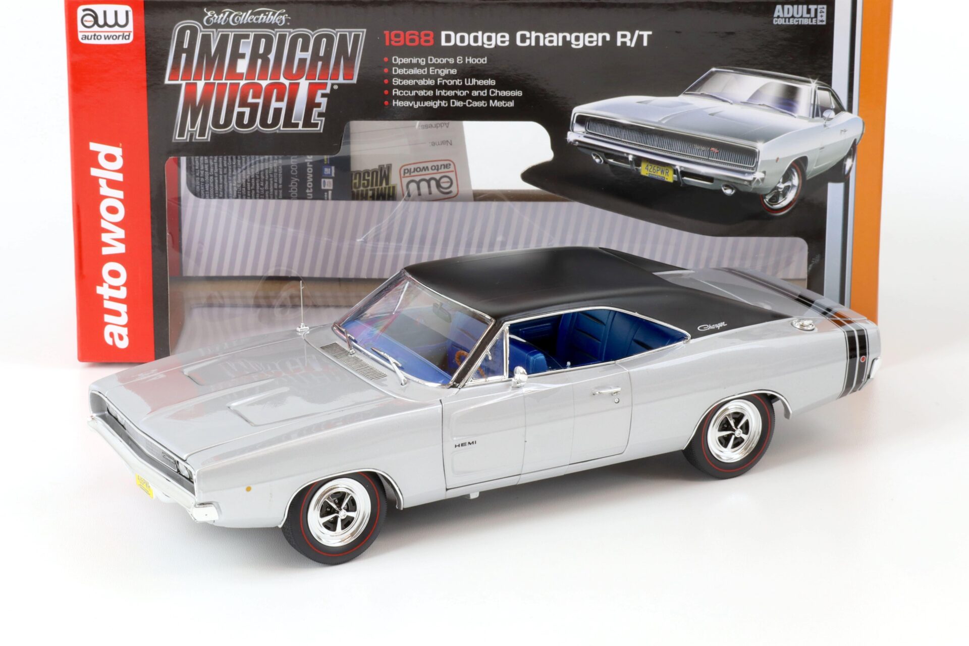 ID 64828 orig.jpg 1:18 Auto World 1968 Dodge Charger R/T Coupe 50 YEARS HEMI 426 silver metallic