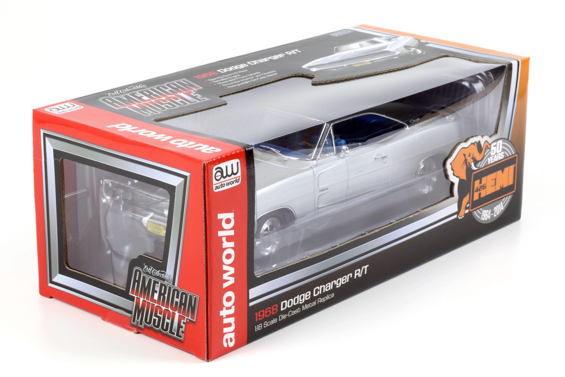 1:18 Auto World 1968 Dodge Charger R/T Coupe 50 YEARS HEMI 426 silver metallic