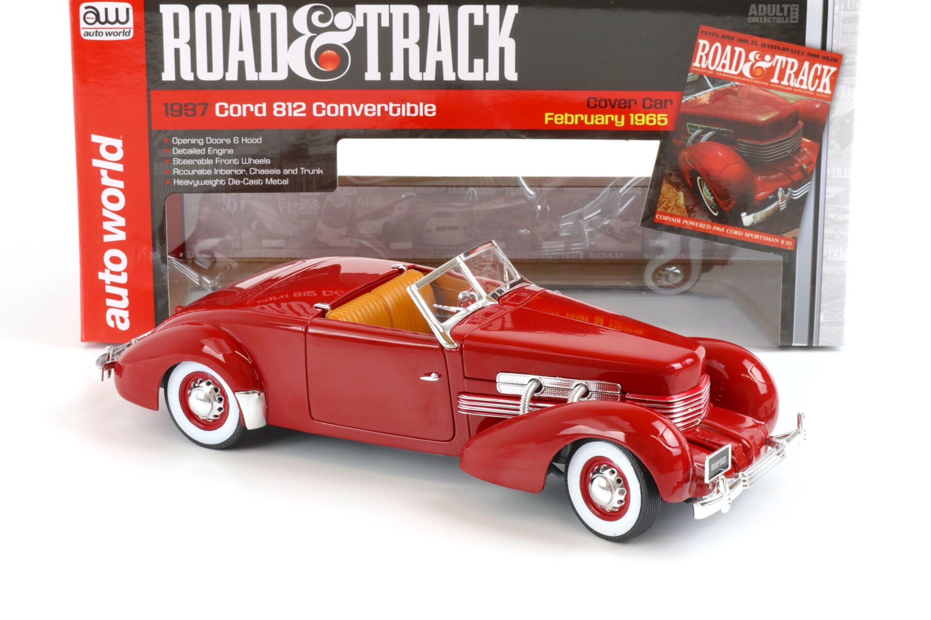 1:18 Auto World 1937 Cord 812 Convertible Car Cover Road Track red