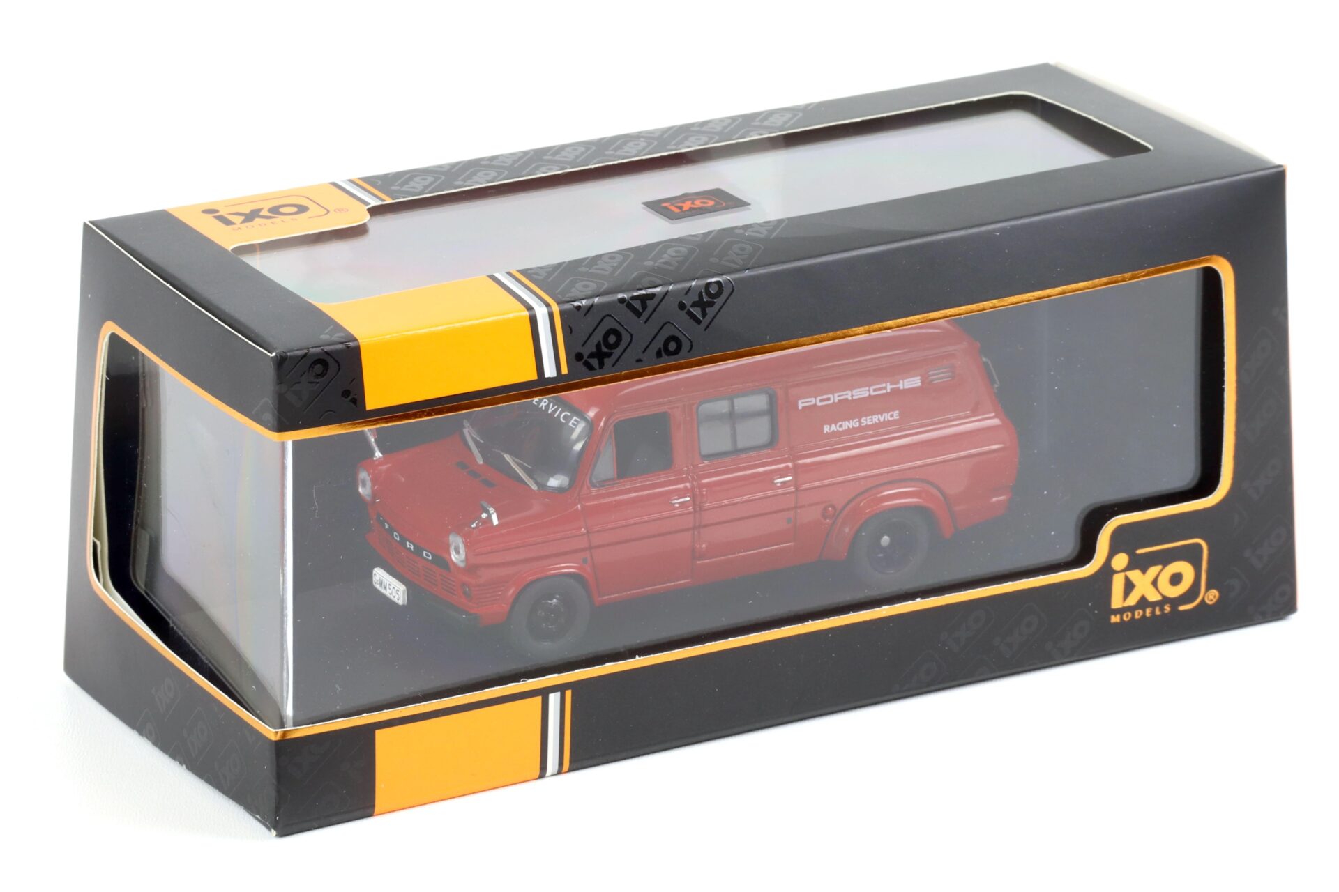 1:43 IXO 1966 Ford Transit MK I Van PORSCHE Racing Service red